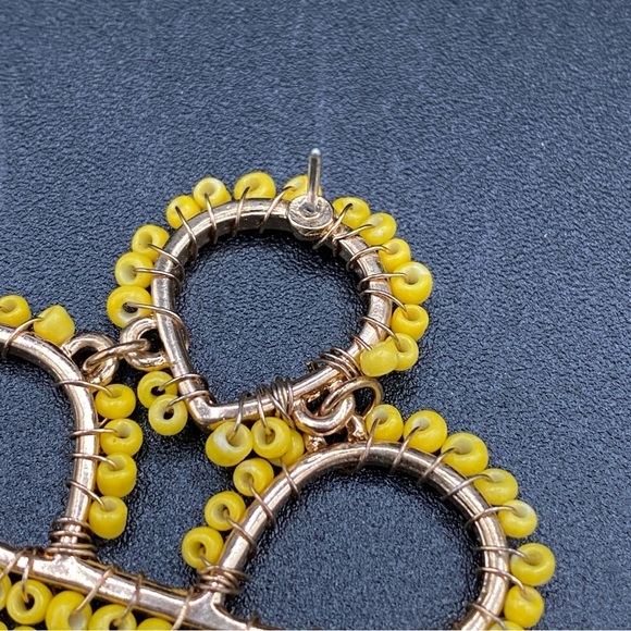 Boho Infinity Knot Dangle Earrings -Yellow Seed beads - Picture 6 of 9